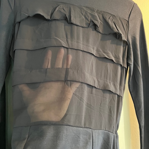 FRENCH CONNECTION Navy Shirt Dress with chiffon drawstring SZ 2 - Picture 10 of 11